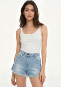 Shorts Jeans Curto Com Barra Desfiada Kysh Feminino - Azul Claro