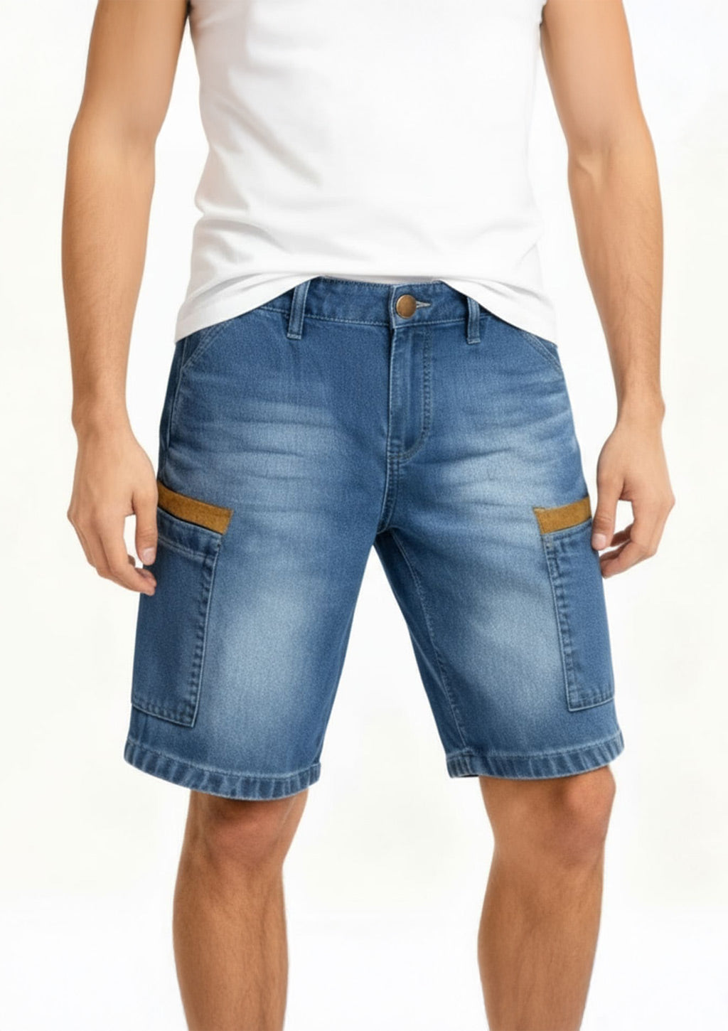 Bermuda Jeans Com Detalhe No Bolso Kisch Masculina - Azul Escuro