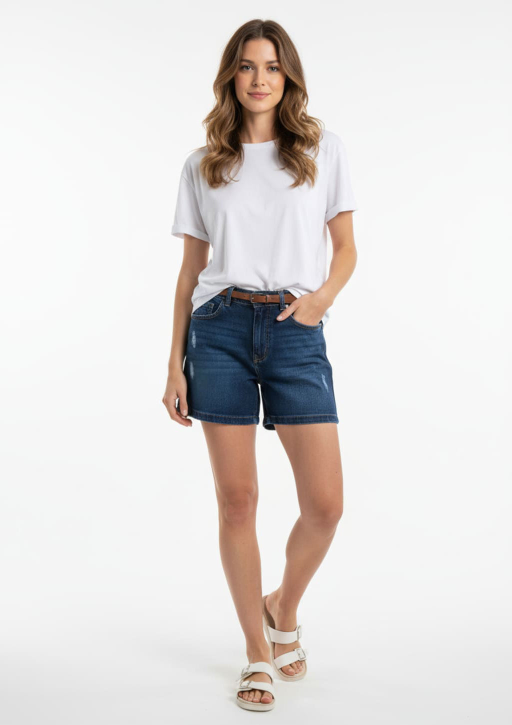 Shorts Jeans Com Cinto Kysh Feminino - Azul