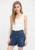 Shorts Jeans Barra Desfiada Kysh Feminino - Azul Escuro