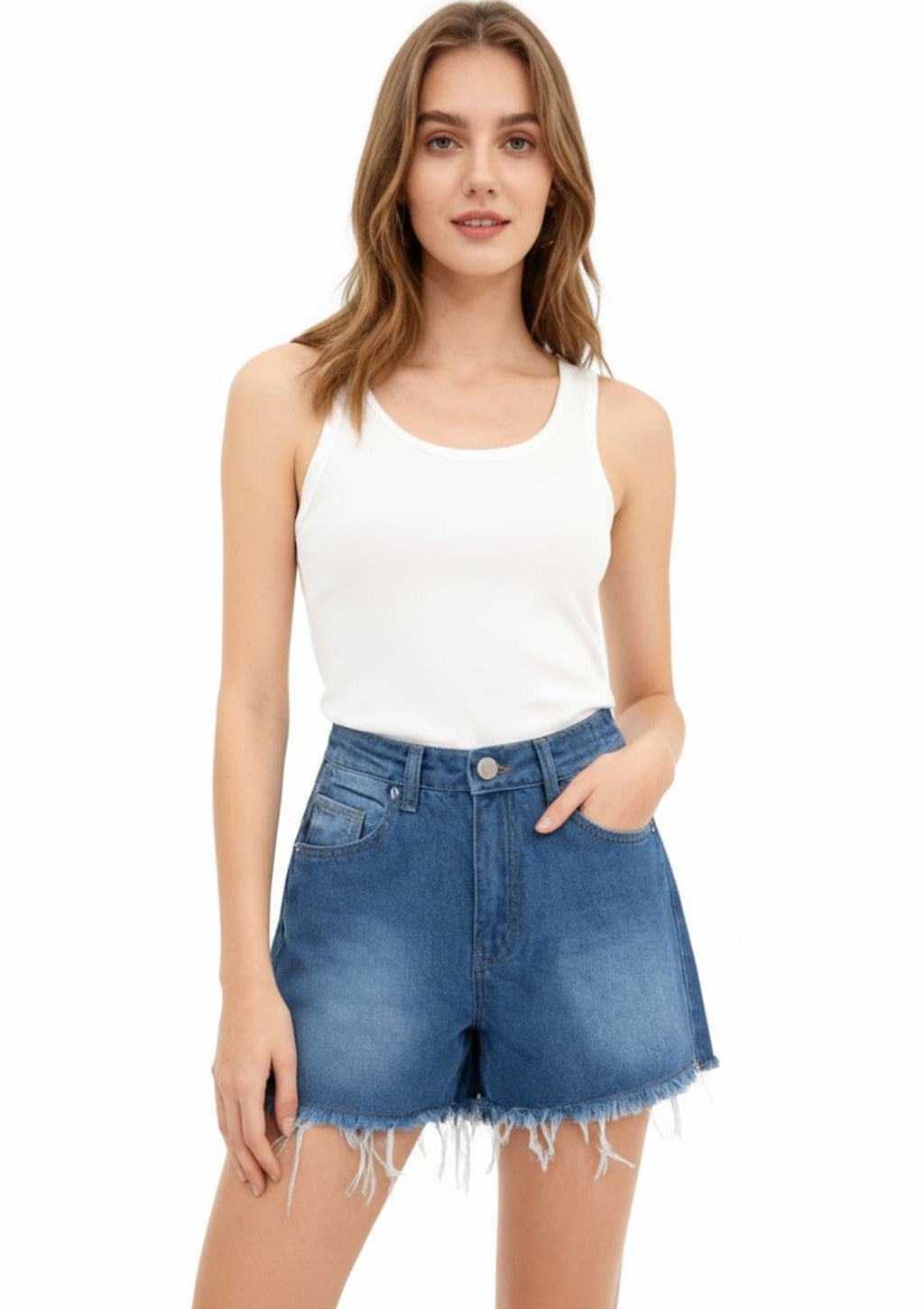 Shorts Jeans Barra Desfiada Kysh Feminino - Azul