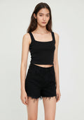 Shorts Jeans Com Barra Desfiada Kysh  Feminino - Preto