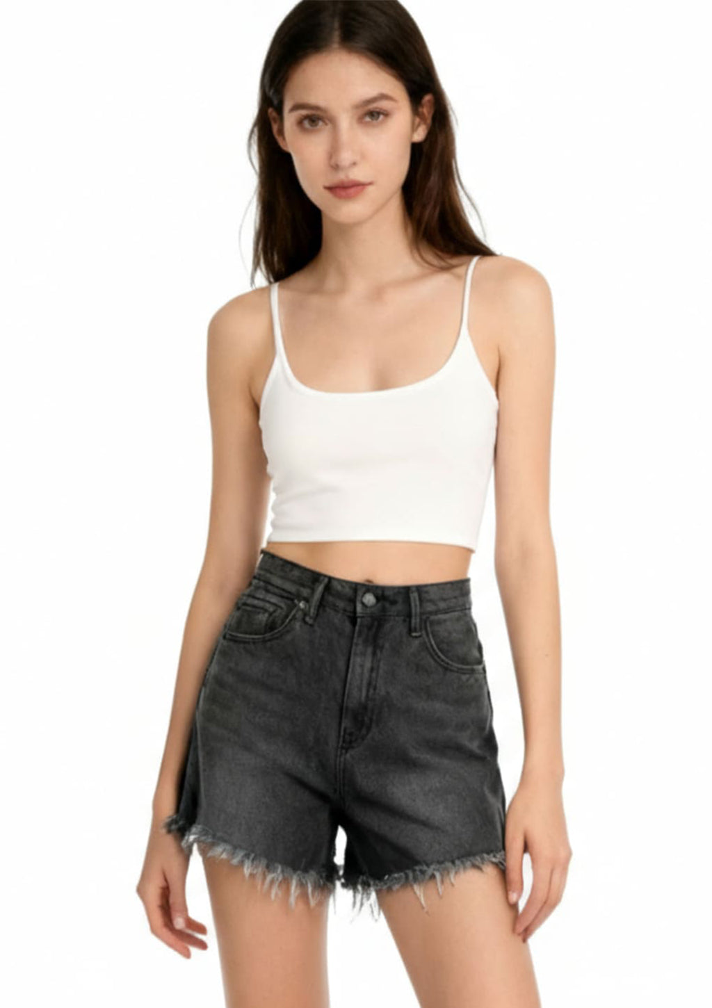 Shorts Jeans Curto Com Barra Desfiada Kysh Feminino - Preto