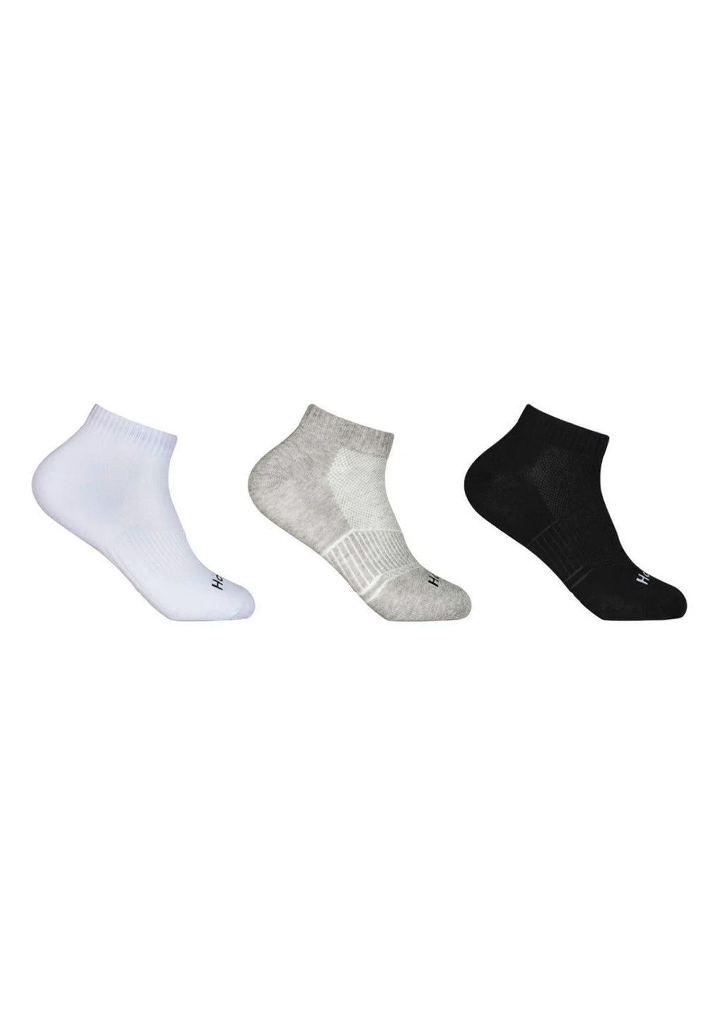 Kit 3 Pares De Meias Cano Curto Hoahi Algodão Com Elastano Unissex- Cinza/Branco/Preto