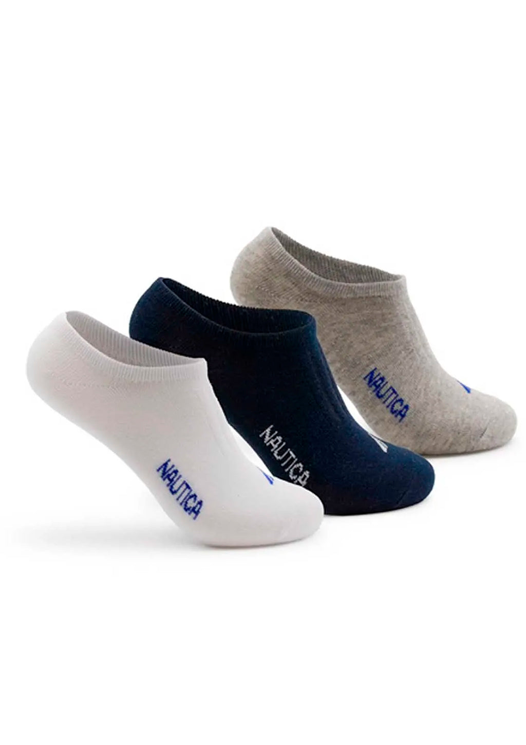 Kit 3 Pares De Meias Algodão Com Elastano Cano Invisivel Nautica Masculino - Cinza/Branco/Preto