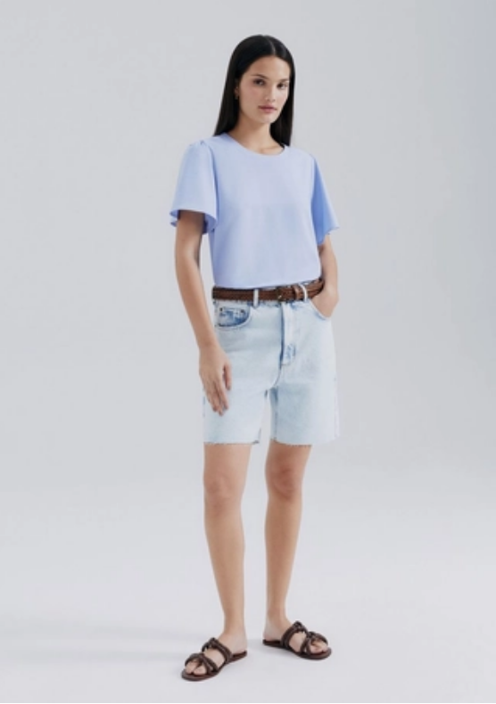 Blusa Hering Manga Godê Com Linho Feminina - Azul