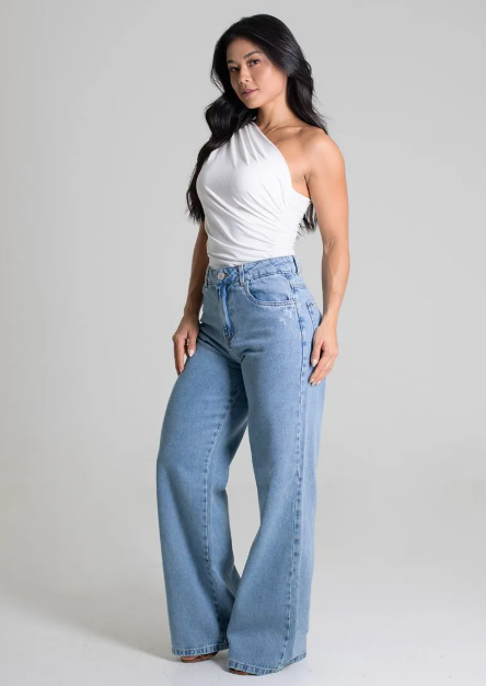Calça Jeans Sawary Wide Leg Feminina- Azul