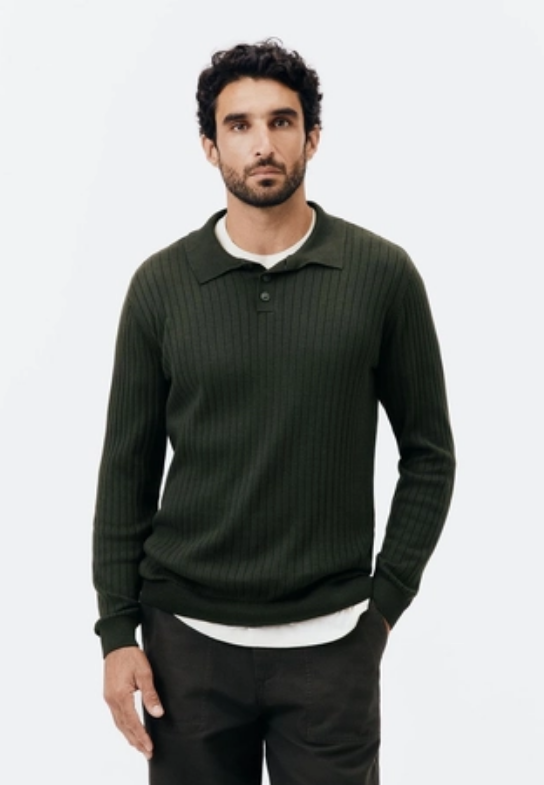 Suéter Hering Gola Polo Em Tricô Canelado Masculino - Verde