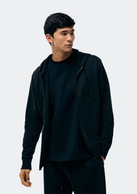 Jaqueta Hering Básica Regular em Moletom Peluciado Masculino - Preto