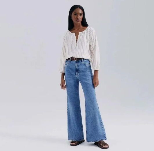 Calça Jeans Hering Pantalona Cintura Média Feminina - Azul
