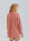 Camisa Alongada Hering Manga Longa Com Linho Feminina - Salmão