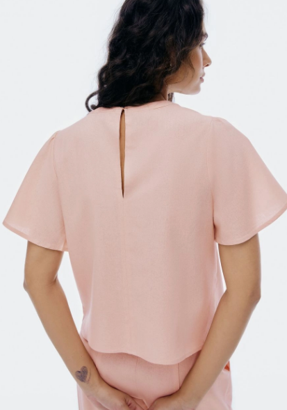 Blusa Feminina Hering Manga Godê com Linho - Rosa