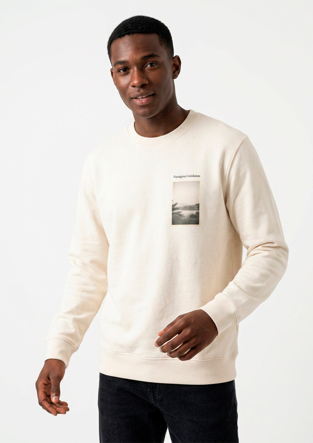 Blusão Hering Detalhe Estampa Bordado Masculino - Off White