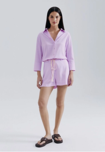 Camisa Hering Manga Longa Linho Feminina - Lilás