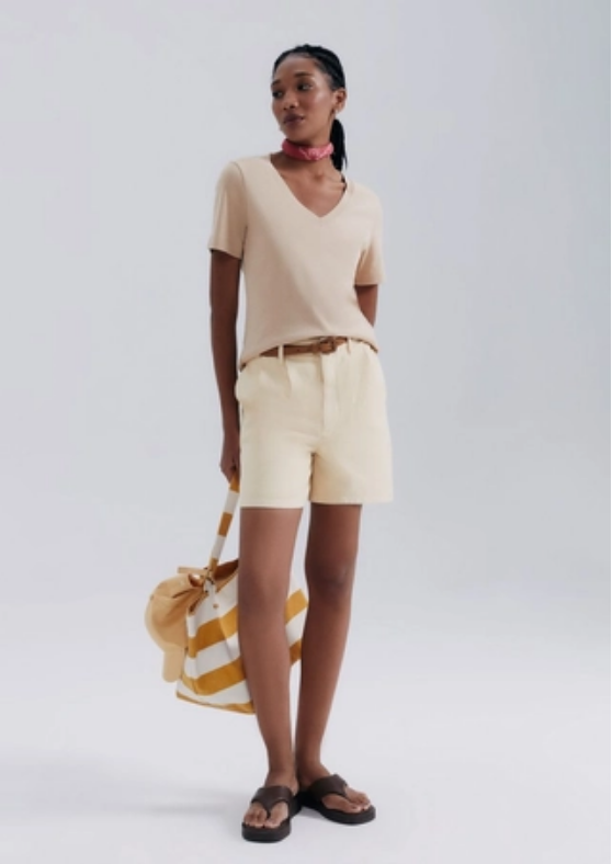Blusa Hering Decote V Feminina - Bege
