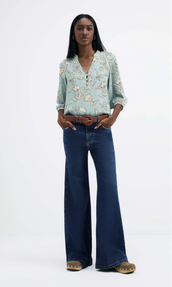 Calça Jeans Hering Pantalona Cintura Alta Com Elastano Feminina - Azul