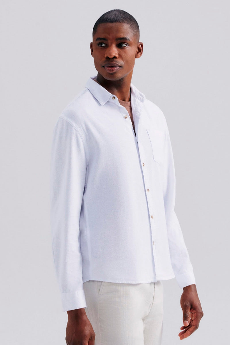 Camisa Básica Hering Slim Em Linho Masculina - Branca