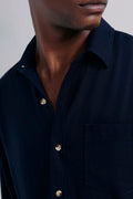 Camisa Básica Hering Slim Em Linho Masculina - Azul