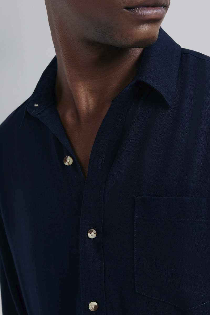 Camisa Básica Hering Slim Em Linho Masculina - Azul
