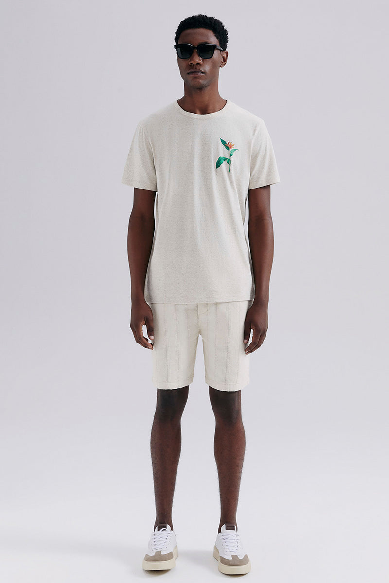 Camiseta Básica Hering Com Estampa Em Linho Masculina - Bege