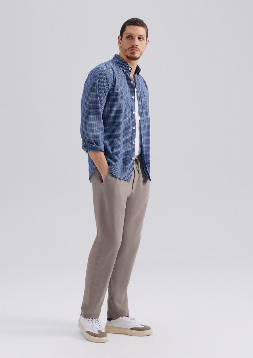 Camisa Básica Hering Manga Longa Slim Xadrez Masculina - Azul