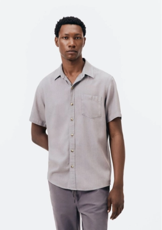 Camisa Hering Manga Curta Em Linho Masculina - Cinza