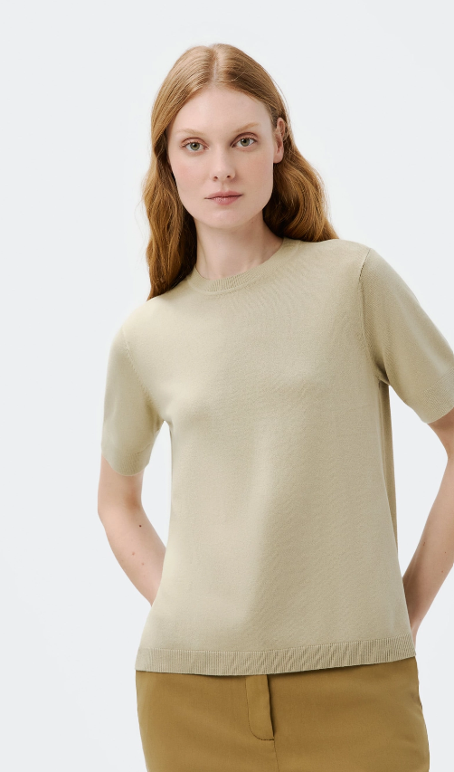 Blusa Hering Feminina Manga Curta Em Tricô Leve - Cinza