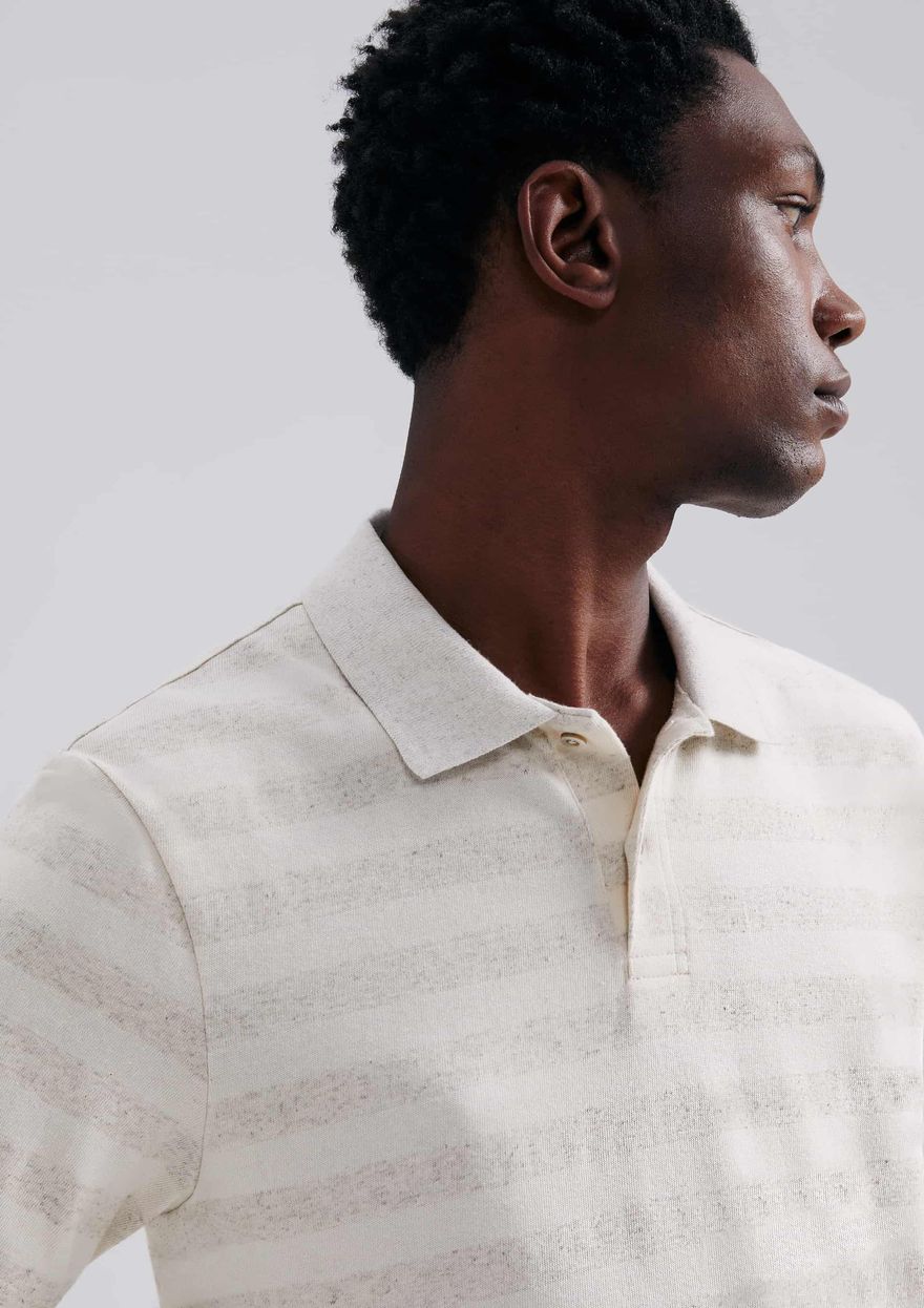 Camisa Polo Hering Listrada Com Linho Masculina - Off White