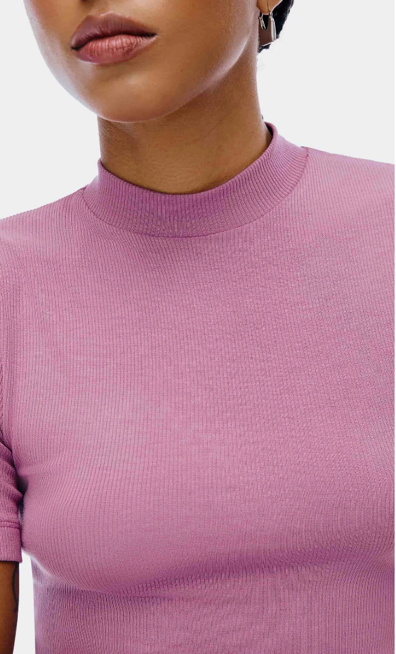 Blusa Hering Gola Alta em Ribana Canelada - Lilás