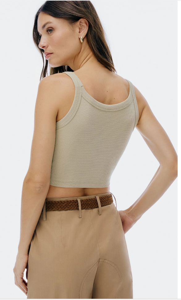 Regata Básica Hering Feminina Cropped Em Ribana Canelada - Verde