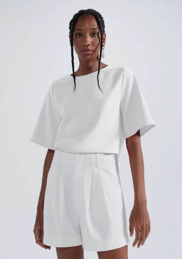 Blusa Hering Manga Evasê Em Crepe - Off White