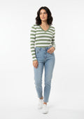 Blusa Manga Longa Use.Modo Gola V Listrada Feminina - Verde