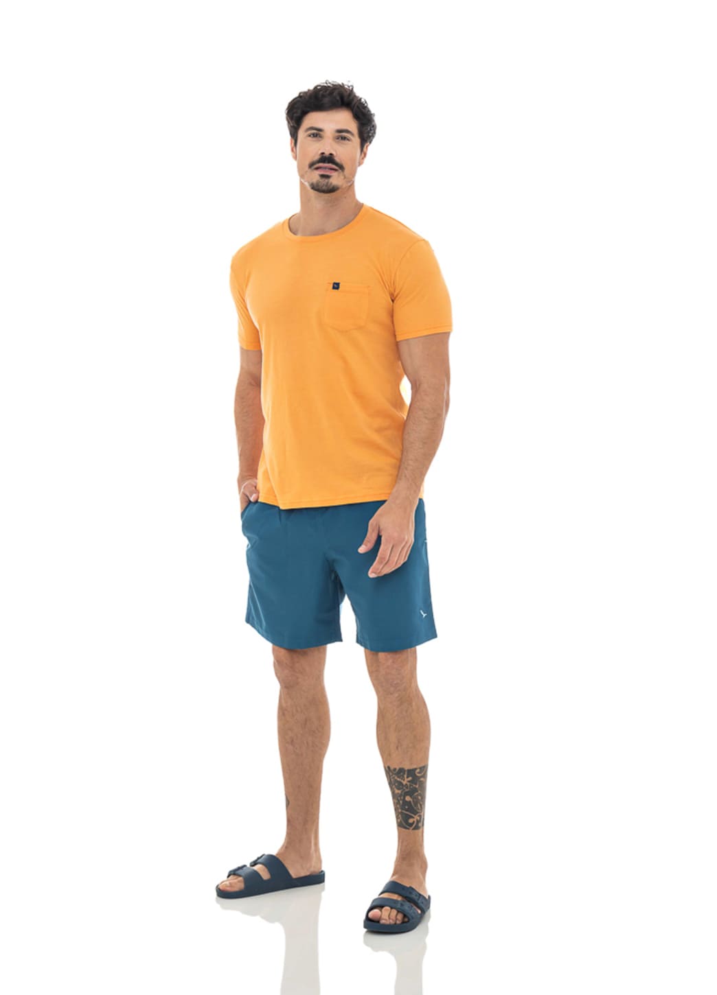 Camiseta Manga Curta Masculina Meia Malha Com Bolso Yacht - Laranja