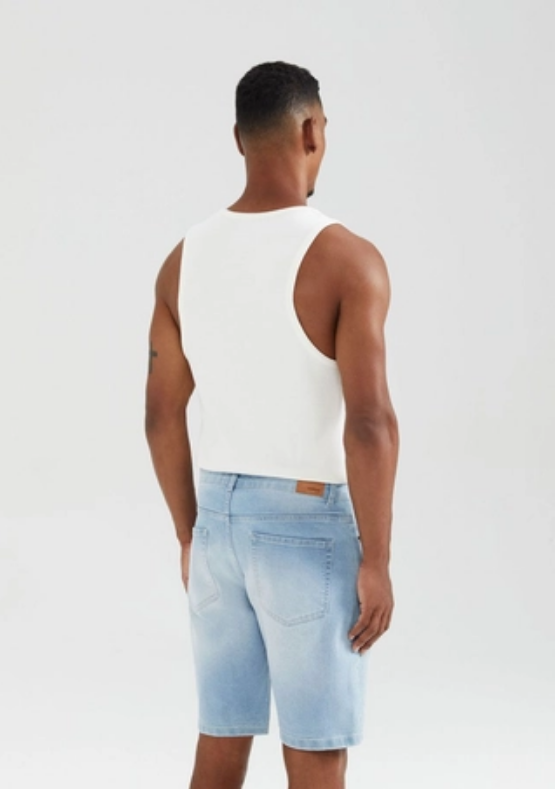Bermuda Jeans Hering Reta Com Elastano Masculina - Azul