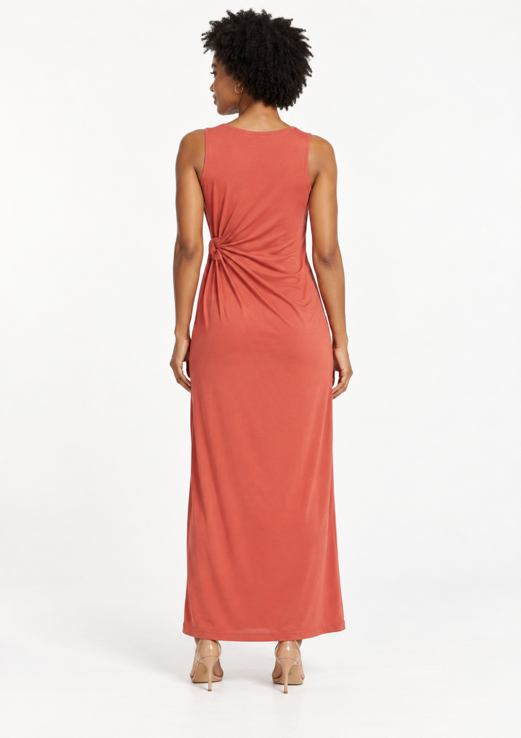 Vestido com Laço e Fenda Lateral Feminino Doce Trama - Argila