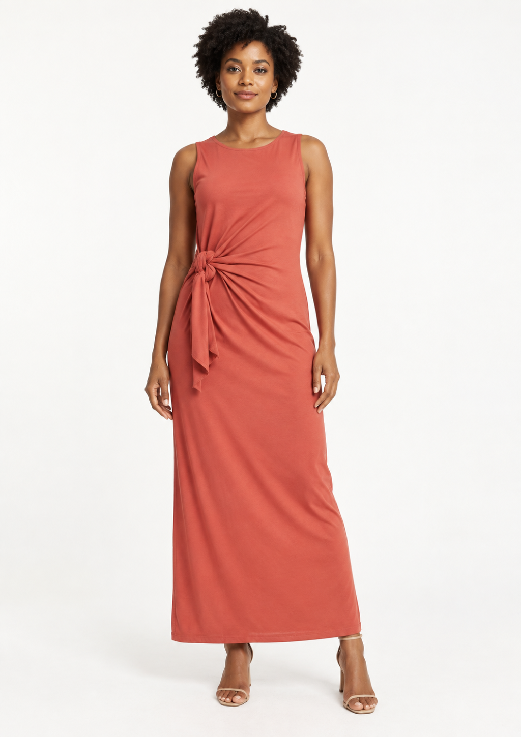 Vestido com Laço e Fenda Lateral Feminino Doce Trama - Argila