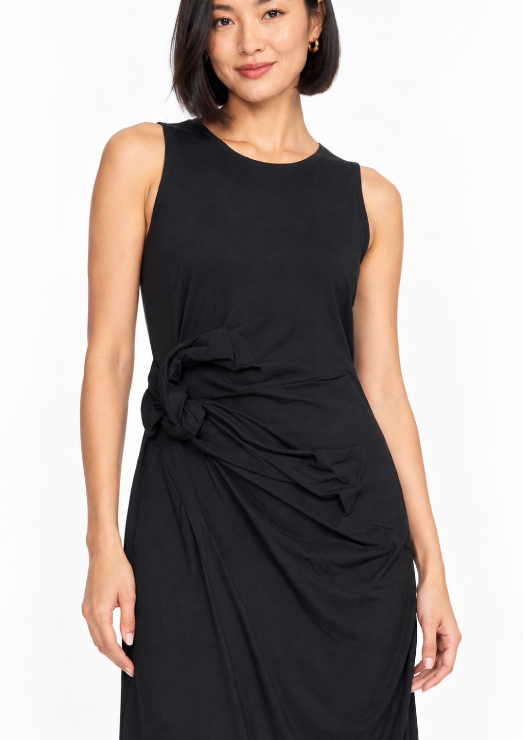 Vestido com Laço e Fenda Lateral Feminino Doce Trama - Preto