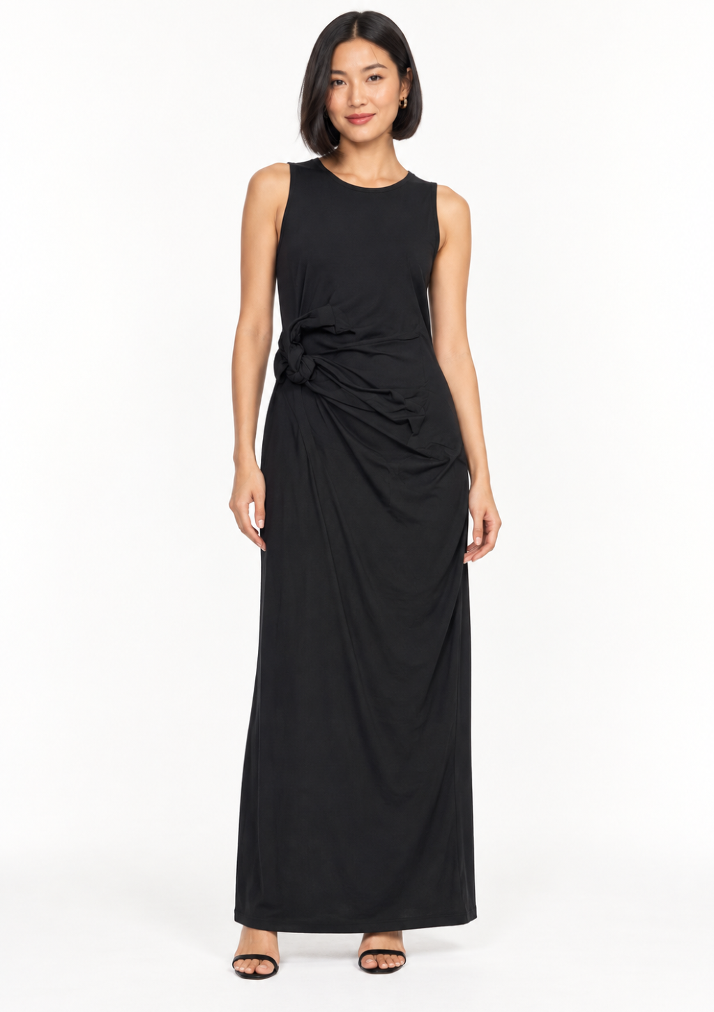 Vestido com Laço e Fenda Lateral Feminino Doce Trama - Preto