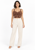 Blusa Top com Laço Frontal Feminino Doce Trama - Café