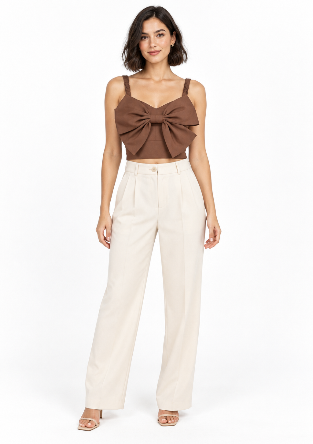 Blusa Top com Laço Frontal Feminino Doce Trama - Café