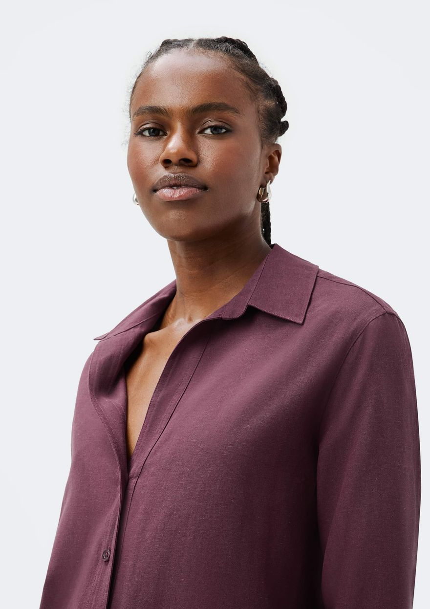 Camisa Feminina Hering Manga 7/8 Com linho - Roxo