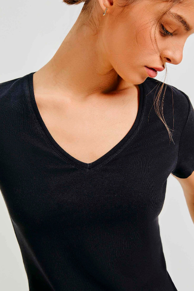 Blusa Básica Hering Decote V Feminina - Preta