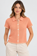 Camisa Feminina Manga Curta Em Tricô Hering - Salmão