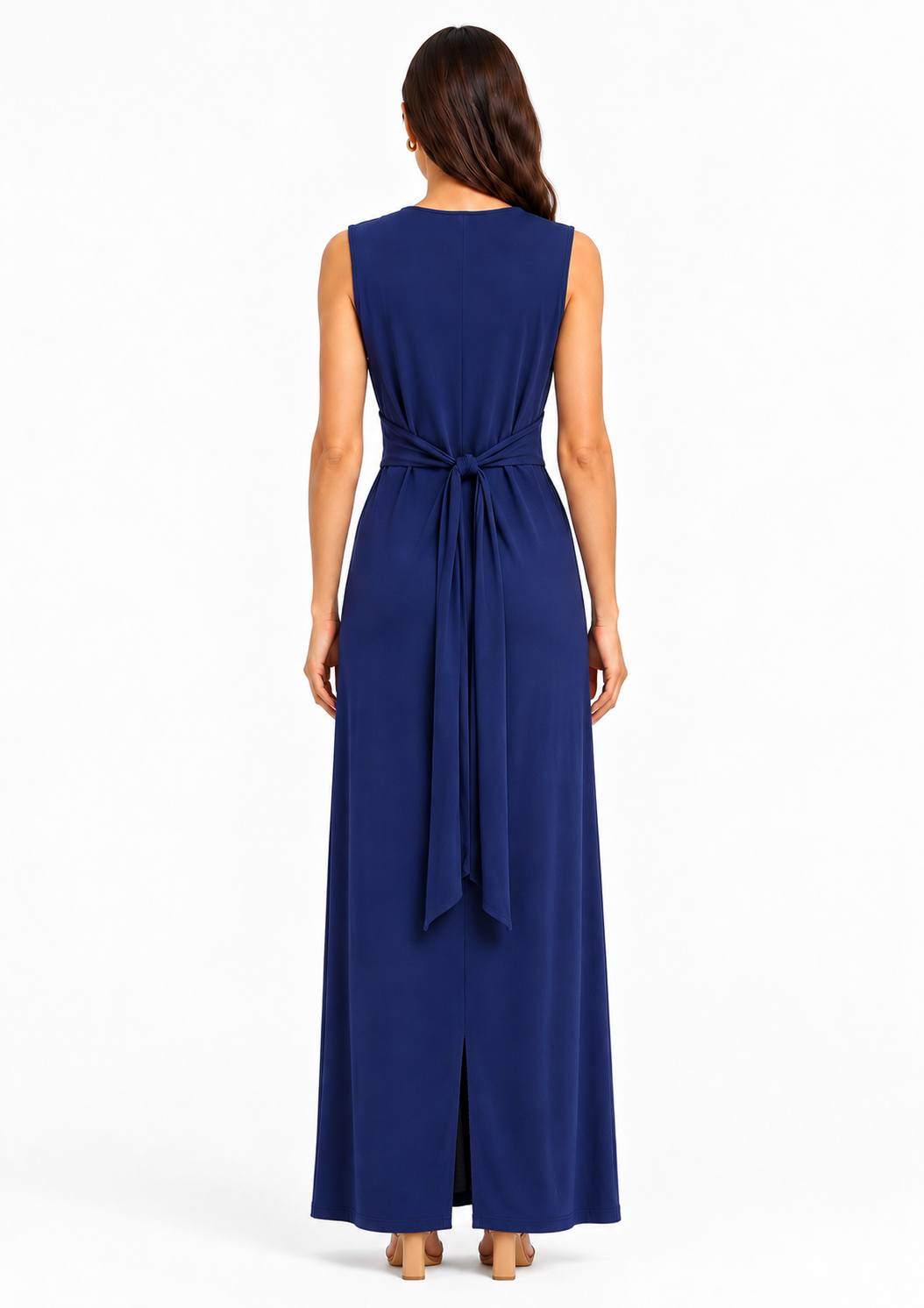 Vestido Longo com Amarração Doce Trama Feminino - Azul Marinho