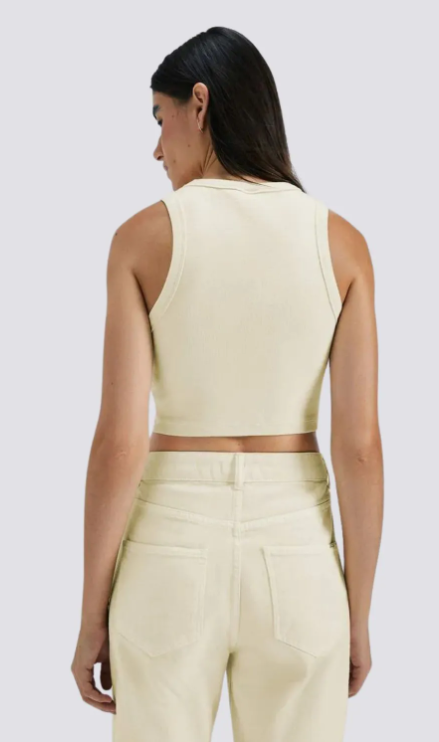 Blusa Hering Cropped Regata em Ribana Canelada Feminina - Amarela