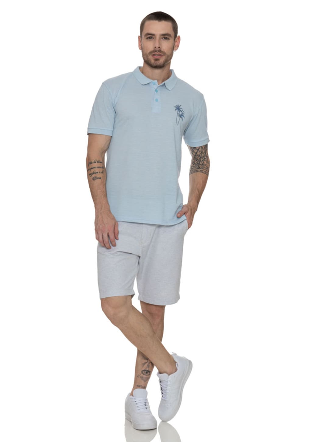 Camisa Polo Masculina Pique Com Estampa Yacht - Azul Claro