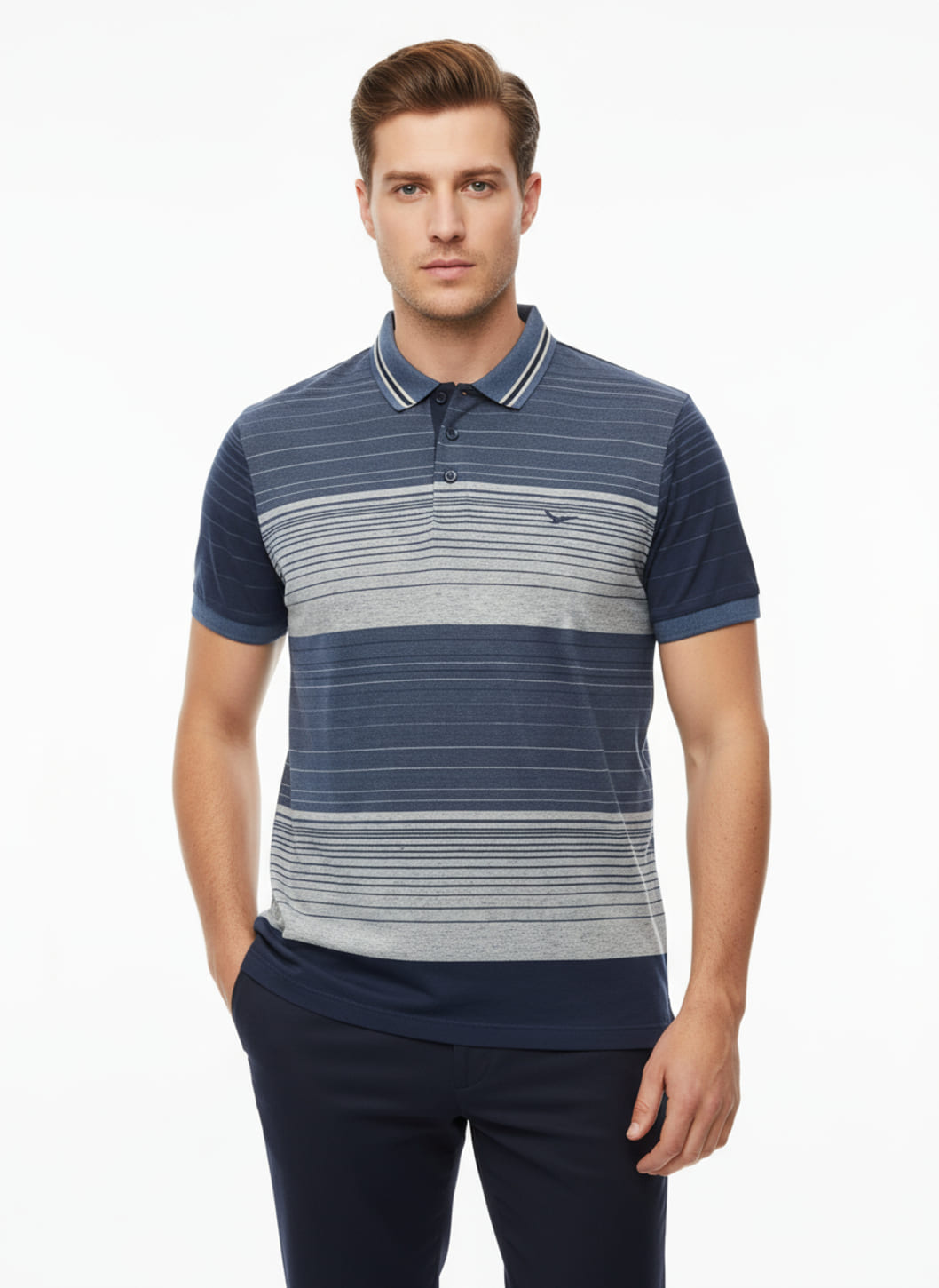 Camisa Polo Masculina Slim Meia Malha Com Bordado Yacht