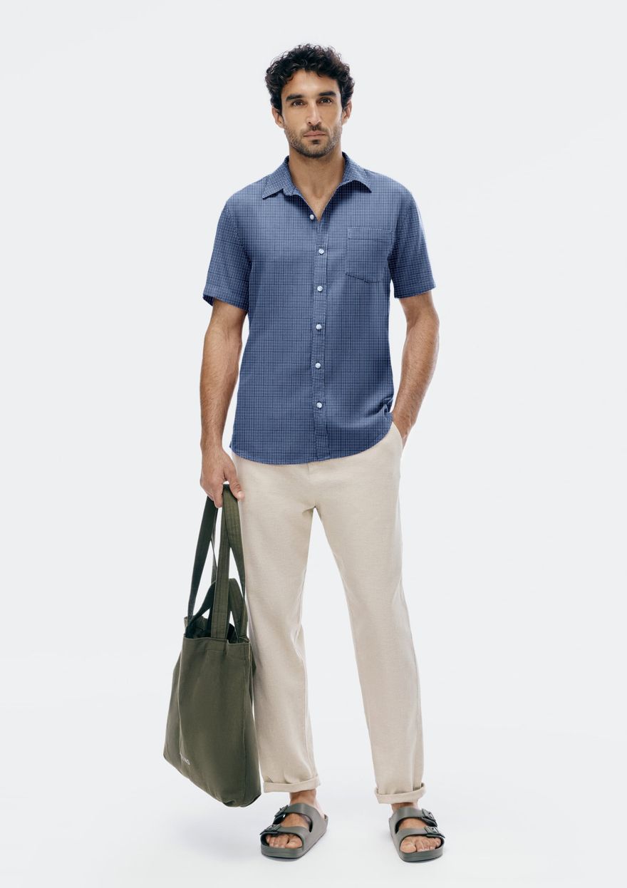 Camisa Slim Hering Manga Curta Masculina - Azul
