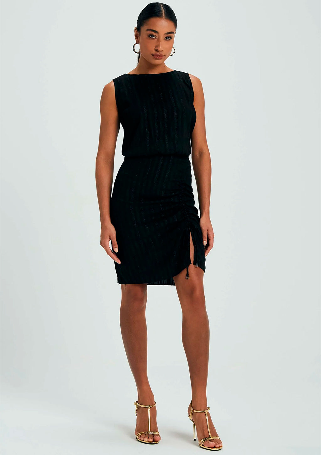 Vestido Curto Marialícia Lurex Com Franzido Feminino - Preto