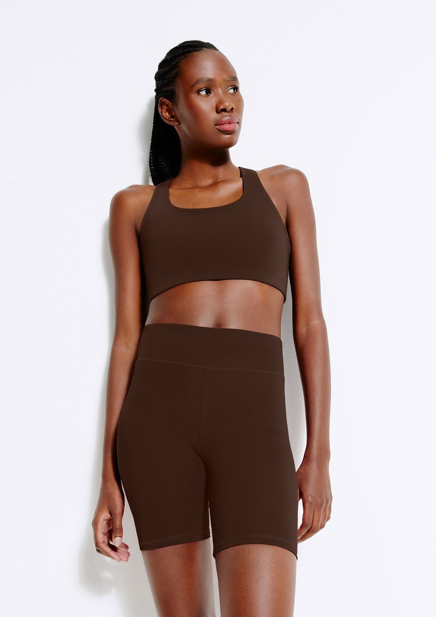 Bermuda Esportiva Hering Biker Com Fio Lycra Feminina - Marrom